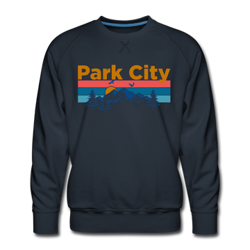 Premium Park City, Utah Sweatshirt - Retro Mountain & Birds Premium Men's Park City Sweatshirt - navy