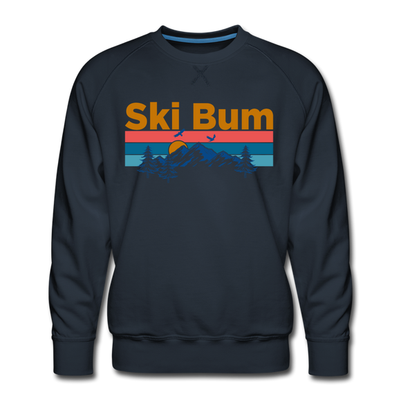 Premium Ski Bum Sweatshirt - Retro Mountain & Birds Premium Men's Ski Bum Sweatshirt - navy