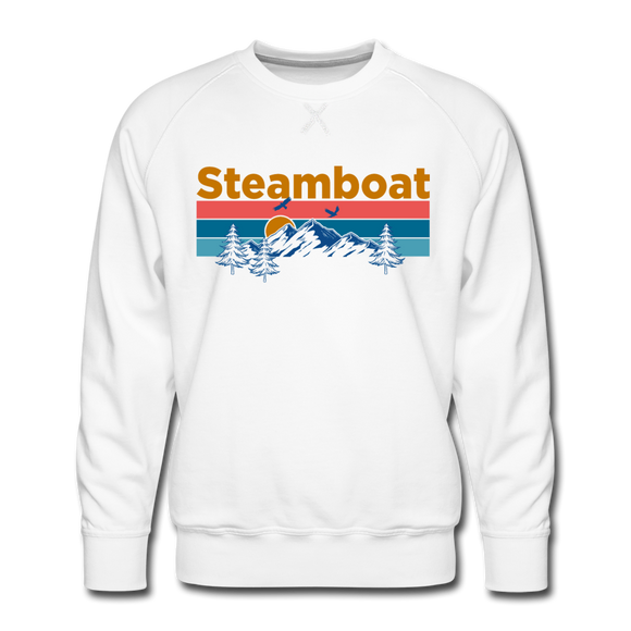 Premium Steamboat, Colorado Sweatshirt - Retro Mountain & Birds Premium Men's Steamboat Sweatshirt - white
