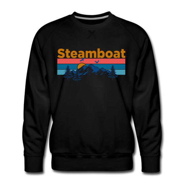 Premium Steamboat, Colorado Sweatshirt - Retro Mountain & Birds Premium Men's Steamboat Sweatshirt - black