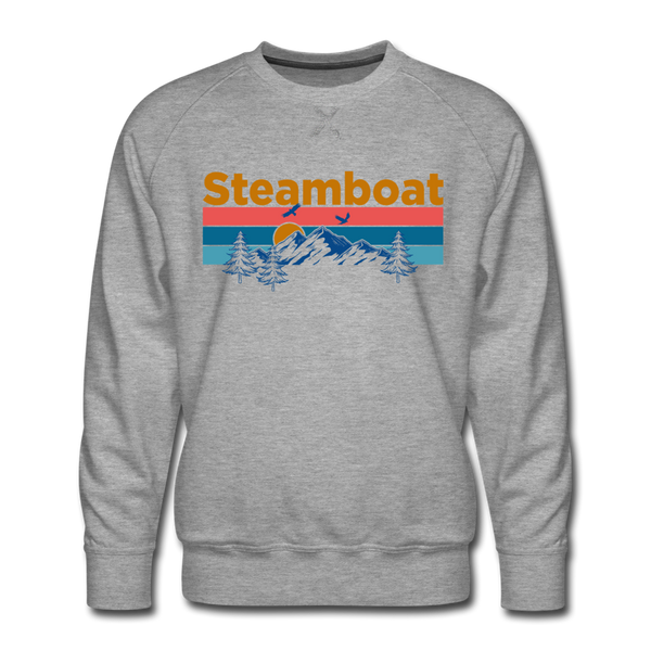 Premium Steamboat, Colorado Sweatshirt - Retro Mountain & Birds Premium Men's Steamboat Sweatshirt - heather grey