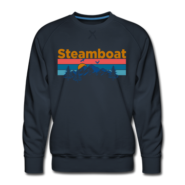 Premium Steamboat, Colorado Sweatshirt - Retro Mountain & Birds Premium Men's Steamboat Sweatshirt - navy