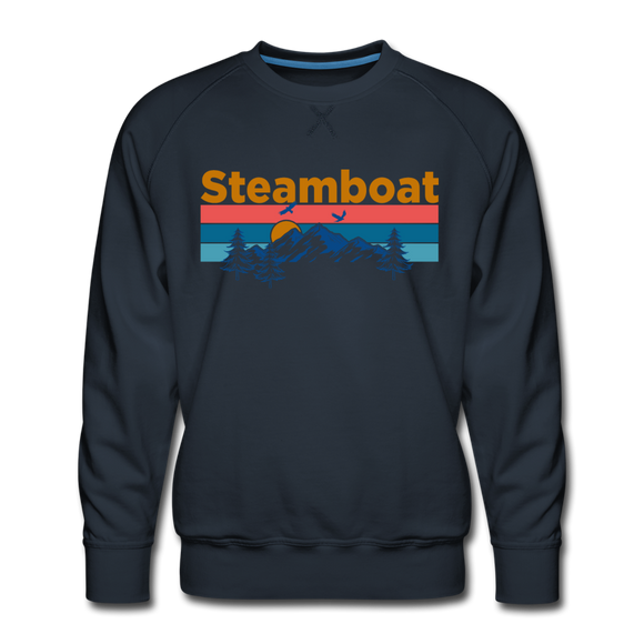 Premium Steamboat, Colorado Sweatshirt - Retro Mountain & Birds Premium Men's Steamboat Sweatshirt - navy