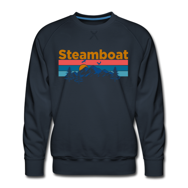 Premium Steamboat, Colorado Sweatshirt - Retro Mountain & Birds Premium Men's Steamboat Sweatshirt - navy