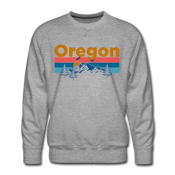 Premium Oregon Sweatshirt - Retro Mountain & Birds Premium Men's Oregon Sweatshirt - heather grey