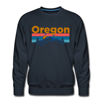 Premium Oregon Sweatshirt - Retro Mountain & Birds Premium Men's Oregon Sweatshirt - navy