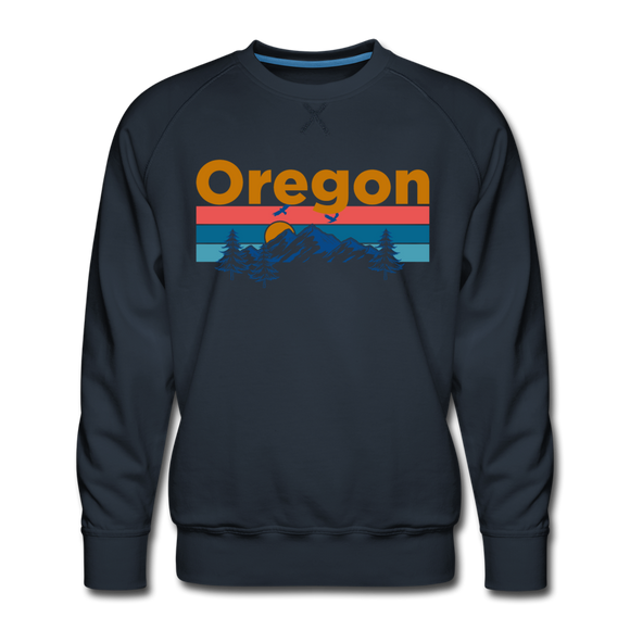 Premium Oregon Sweatshirt - Retro Mountain & Birds Premium Men's Oregon Sweatshirt - navy