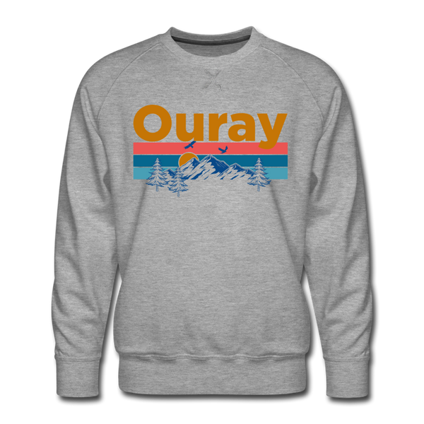 Premium Ouray, Colorado Sweatshirt - Retro Mountain & Birds Premium Men's Ouray Sweatshirt - heather grey