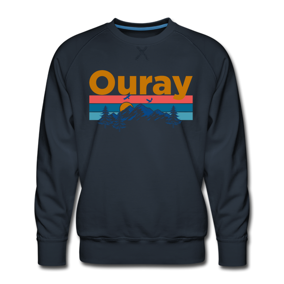 Premium Ouray, Colorado Sweatshirt - Retro Mountain & Birds Premium Men's Ouray Sweatshirt - navy