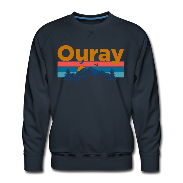 Premium Ouray, Colorado Sweatshirt - Retro Mountain & Birds Premium Men's Ouray Sweatshirt - navy