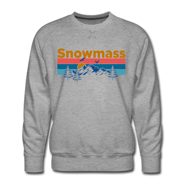 Premium Snowmass, Colorado Sweatshirt - Retro Mountain & Birds Premium Men's Snowmass Sweatshirt - heather grey