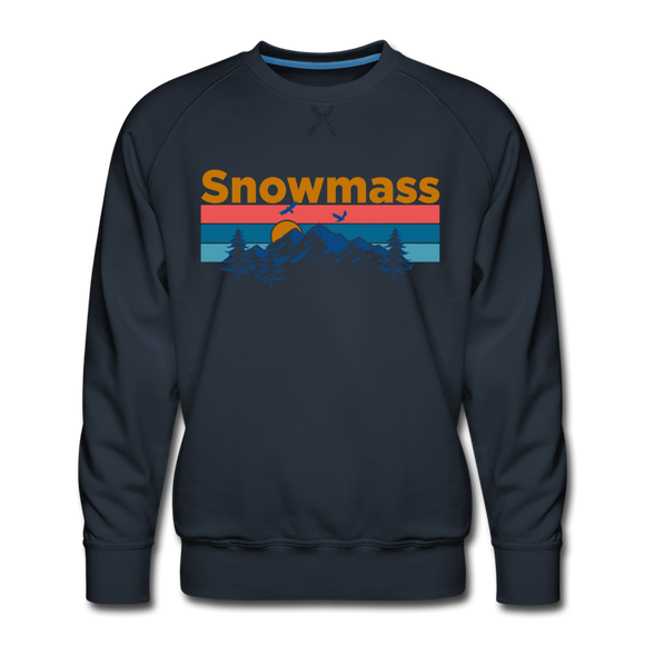 Premium Snowmass, Colorado Sweatshirt - Retro Mountain & Birds Premium Men's Snowmass Sweatshirt - navy