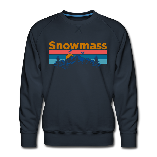 Premium Snowmass, Colorado Sweatshirt - Retro Mountain & Birds Premium Men's Snowmass Sweatshirt - navy
