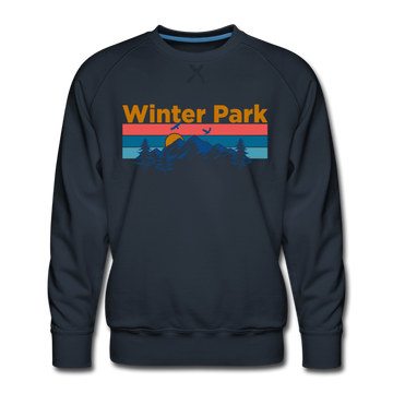Premium Winter Park, Colorado Sweatshirt - Retro Mountain & Birds Premium Men's Winter Park Sweatshirt - navy