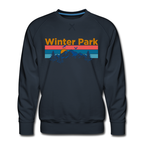Premium Winter Park, Colorado Sweatshirt - Retro Mountain & Birds Premium Men's Winter Park Sweatshirt - navy