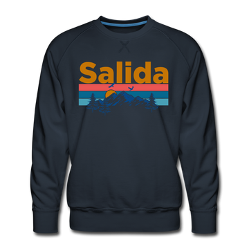 Premium Salida, Colorado Sweatshirt - Retro Mountain & Birds Premium Men's Salida Sweatshirt - navy