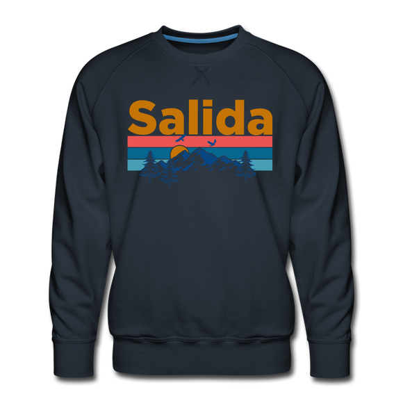 Premium Salida, Colorado Sweatshirt - Retro Mountain & Birds Premium Men's Salida Sweatshirt - navy