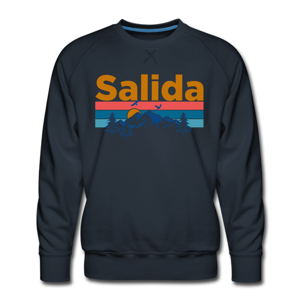 Premium Salida, Colorado Sweatshirt - Retro Mountain & Birds Premium Men's Salida Sweatshirt - navy