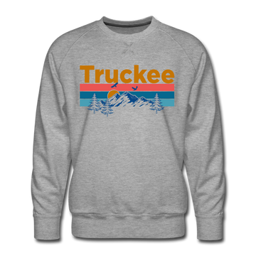 Premium Truckee, California Sweatshirt - Retro Mountain & Birds Premium Men's Truckee Sweatshirt - heather grey