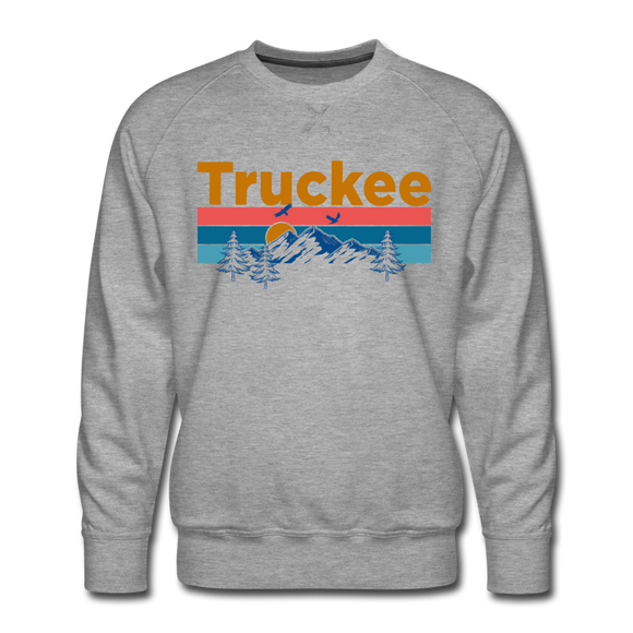 Premium Truckee, California Sweatshirt - Retro Mountain & Birds Premium Men's Truckee Sweatshirt - heather grey