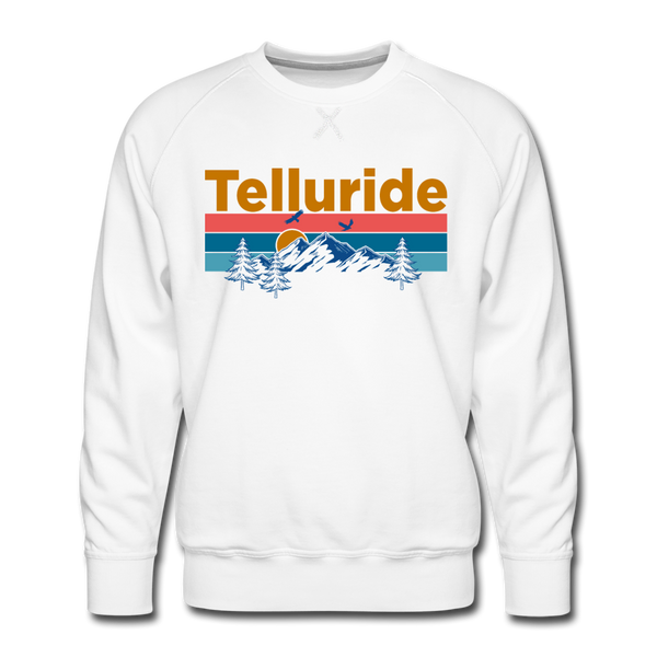 Premium Telluride, Colorado Sweatshirt - Retro Mountain & Birds Premium Men's Telluride Sweatshirt - white
