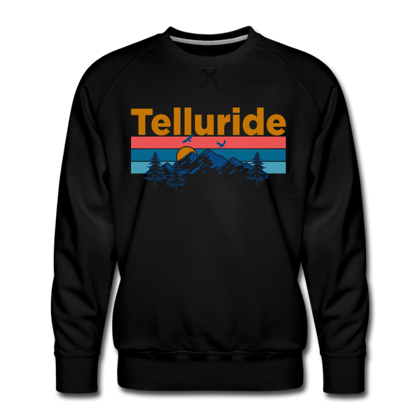 Premium Telluride, Colorado Sweatshirt - Retro Mountain & Birds Premium Men's Telluride Sweatshirt - black