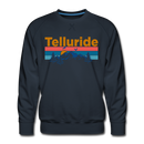 Premium Telluride, Colorado Sweatshirt - Retro Mountain & Birds Premium Men's Telluride Sweatshirt - navy
