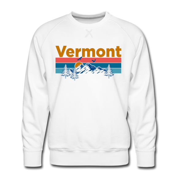 Premium Vermont Sweatshirt - Retro Mountain & Birds Premium Men's Vermont Sweatshirt - white