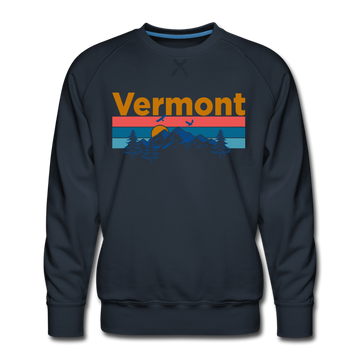 Premium Vermont Sweatshirt - Retro Mountain & Birds Premium Men's Vermont Sweatshirt - navy
