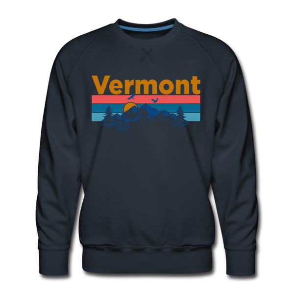 Premium Vermont Sweatshirt - Retro Mountain & Birds Premium Men's Vermont Sweatshirt - navy