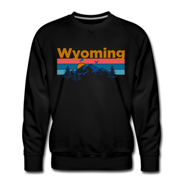 Premium Wyoming Sweatshirt - Retro Mountain & Birds Premium Men's Wyoming Sweatshirt - black