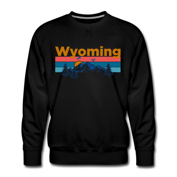 Premium Wyoming Sweatshirt - Retro Mountain & Birds Premium Men's Wyoming Sweatshirt - black