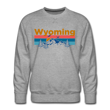 Premium Wyoming Sweatshirt - Retro Mountain & Birds Premium Men's Wyoming Sweatshirt - heather grey