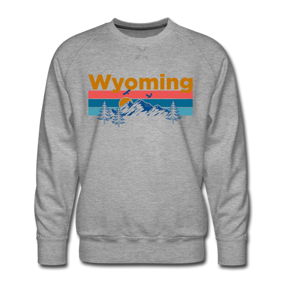 Premium Wyoming Sweatshirt - Retro Mountain & Birds Premium Men's Wyoming Sweatshirt - heather grey