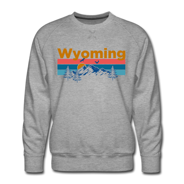 Premium Wyoming Sweatshirt - Retro Mountain & Birds Premium Men's Wyoming Sweatshirt - heather grey