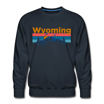Premium Wyoming Sweatshirt - Retro Mountain & Birds Premium Men's Wyoming Sweatshirt - navy