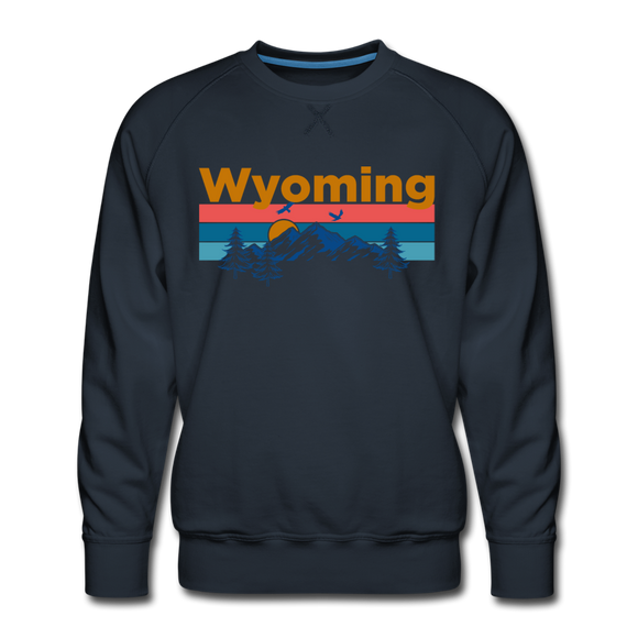 Premium Wyoming Sweatshirt - Retro Mountain & Birds Premium Men's Wyoming Sweatshirt - navy