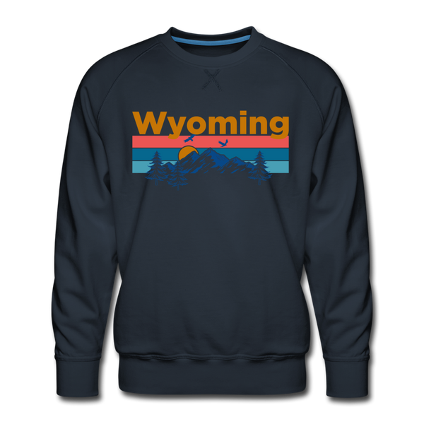 Premium Wyoming Sweatshirt - Retro Mountain & Birds Premium Men's Wyoming Sweatshirt - navy