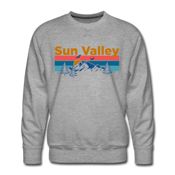 Premium Sun Valley, Idaho Sweatshirt - Retro Mountain & Birds Premium Men's Sun Valley Sweatshirt - heather grey