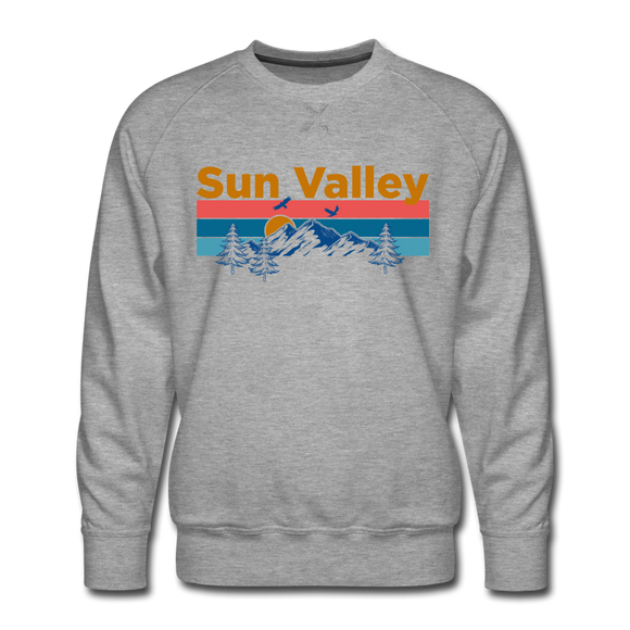 Premium Sun Valley, Idaho Sweatshirt - Retro Mountain & Birds Premium Men's Sun Valley Sweatshirt - heather grey