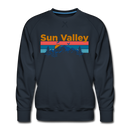 Premium Sun Valley, Idaho Sweatshirt - Retro Mountain & Birds Premium Men's Sun Valley Sweatshirt - navy