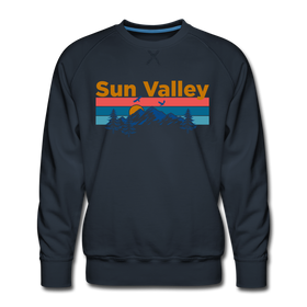 Premium Sun Valley, Idaho Sweatshirt - Retro Mountain & Birds Premium Men's Sun Valley Sweatshirt - navy