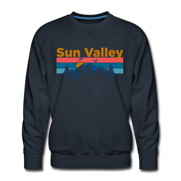 Premium Sun Valley, Idaho Sweatshirt - Retro Mountain & Birds Premium Men's Sun Valley Sweatshirt - navy