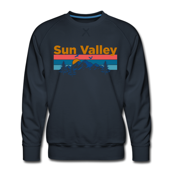 Premium Sun Valley, Idaho Sweatshirt - Retro Mountain & Birds Premium Men's Sun Valley Sweatshirt - navy