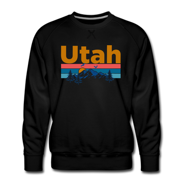 Premium Utah Sweatshirt - Retro Mountain & Birds Premium Men's Utah Sweatshirt - black