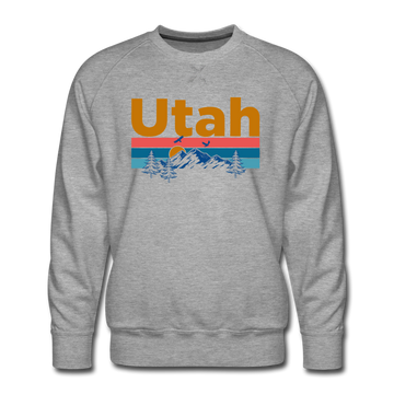 Premium Utah Sweatshirt - Retro Mountain & Birds Premium Men's Utah Sweatshirt - heather grey