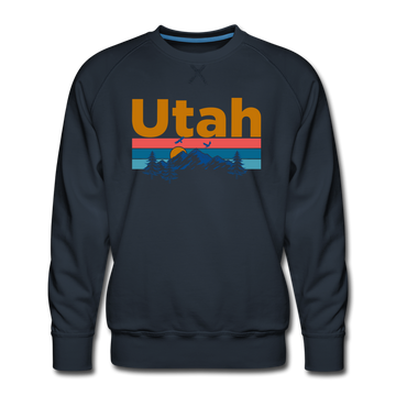 Premium Utah Sweatshirt - Retro Mountain & Birds Premium Men's Utah Sweatshirt - navy