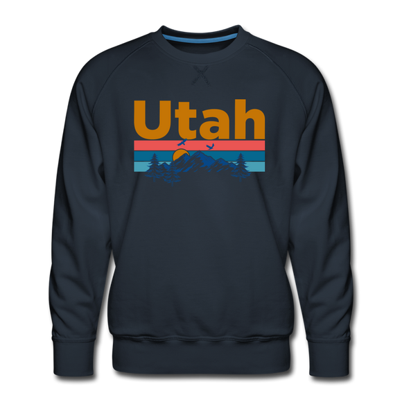 Premium Utah Sweatshirt - Retro Mountain & Birds Premium Men's Utah Sweatshirt - navy