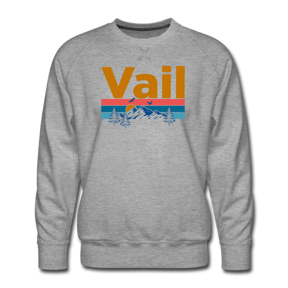 Premium Vail, Colorado Sweatshirt - Retro Mountain & Birds Premium Men's Vail Sweatshirt - heather grey