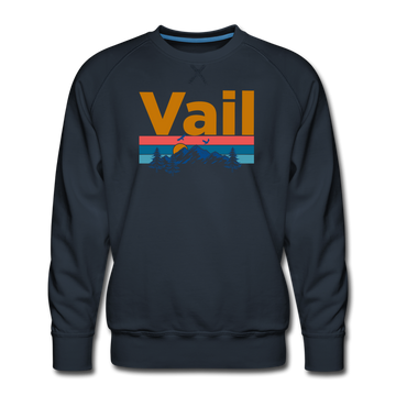 Premium Vail, Colorado Sweatshirt - Retro Mountain & Birds Premium Men's Vail Sweatshirt - navy